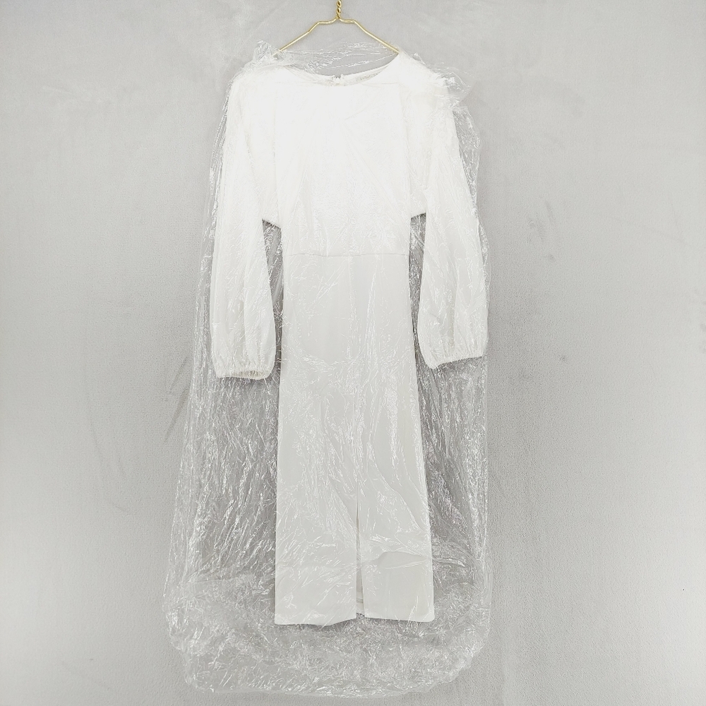 New Sachin & Babi Annie White Crepe Sheath Belt & Blouson Sleeves Dress P4520 - Picture 2 of 11